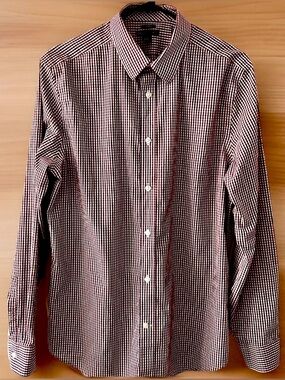 Gap Men’s Red/Gray Plaid Long Sleeve Button Up 100% Cotton Casual Shirt L Slim